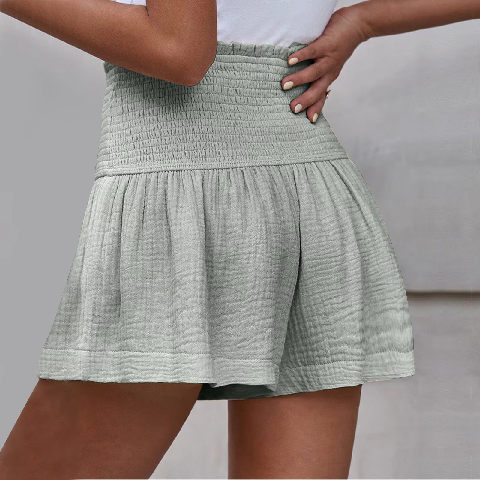 Casual Solid Color Breathable Elastic Waist Wide Leg Shorts Mssza