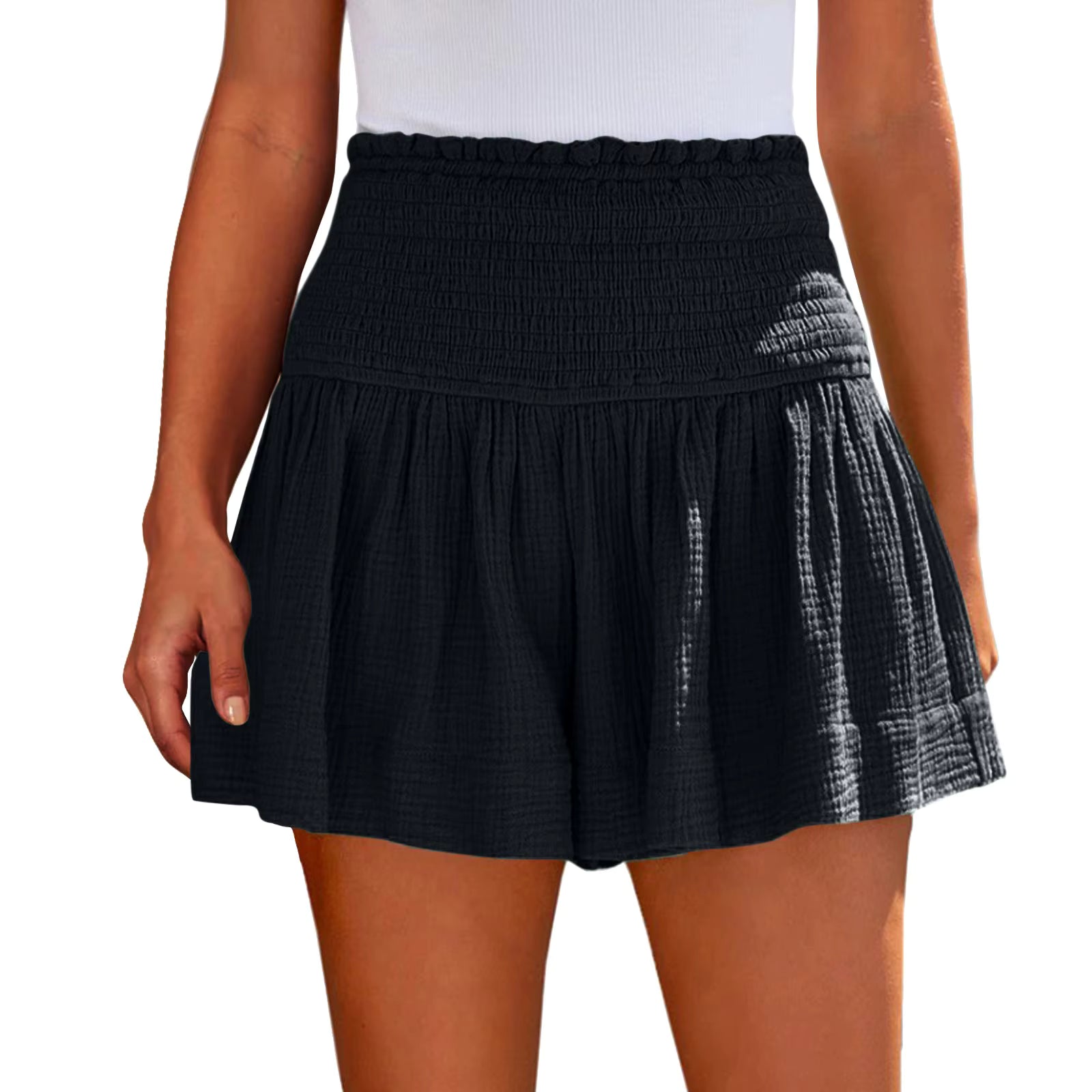 Casual Solid Color Breathable Elastic Waist Wide Leg Shorts Mssza
