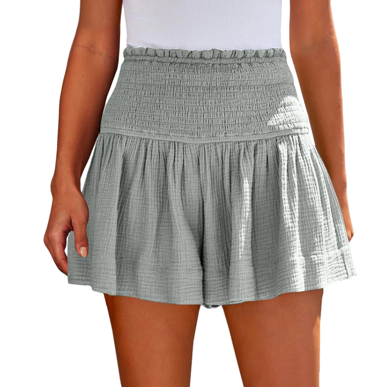 Casual Solid Color Breathable Elastic Waist Wide Leg Shorts Mssza