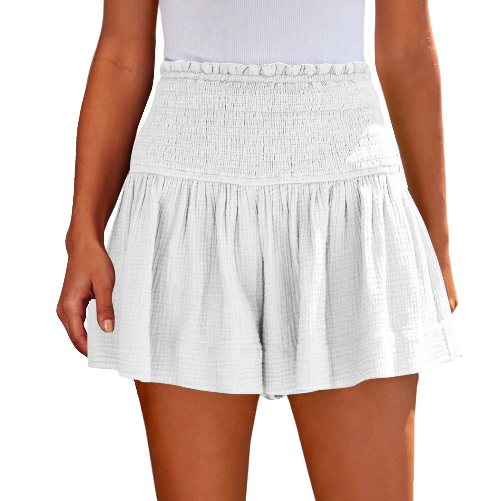 Casual Solid Color Breathable Elastic Waist Wide Leg Shorts Mssza