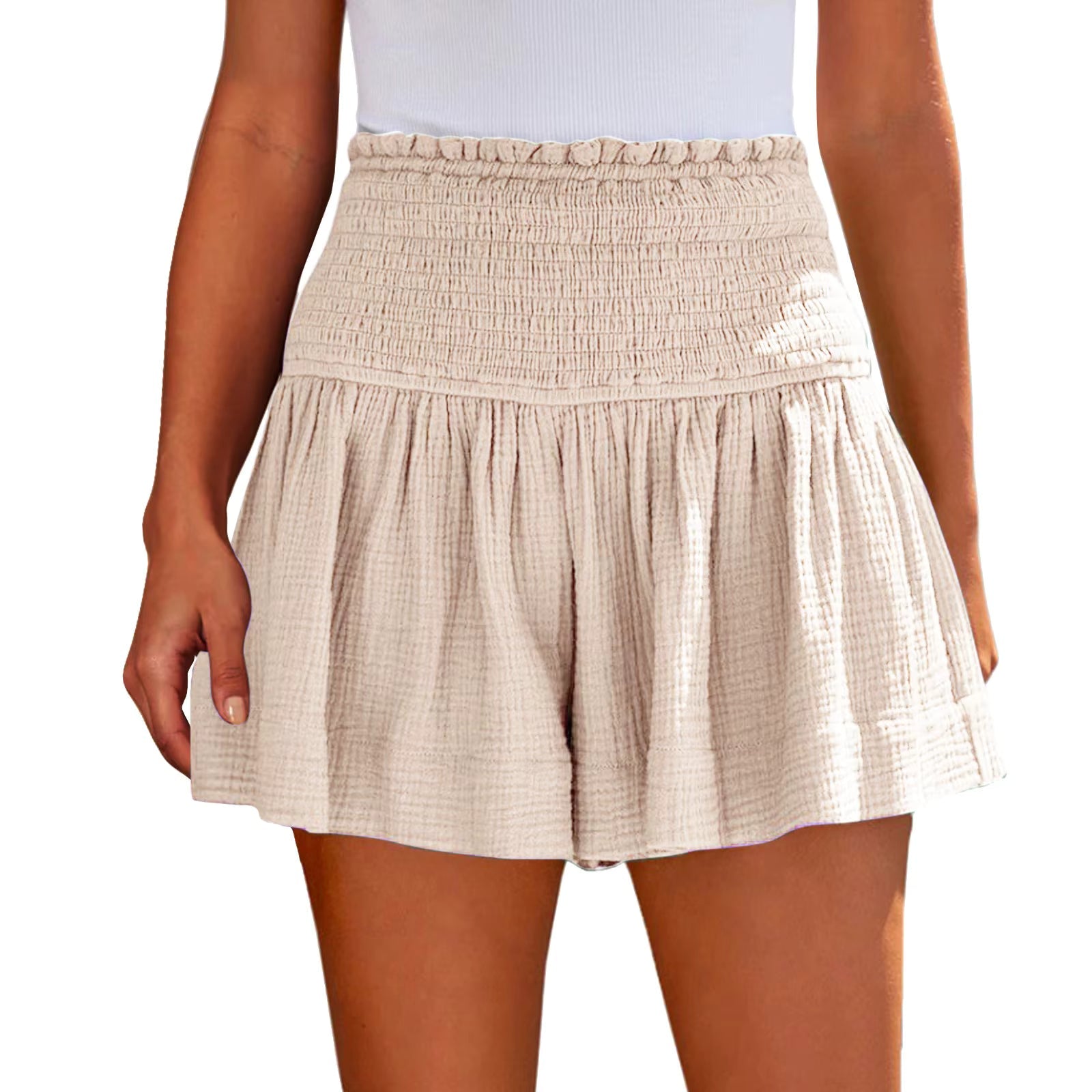 Casual Solid Color Breathable Elastic Waist Wide Leg Shorts Mssza