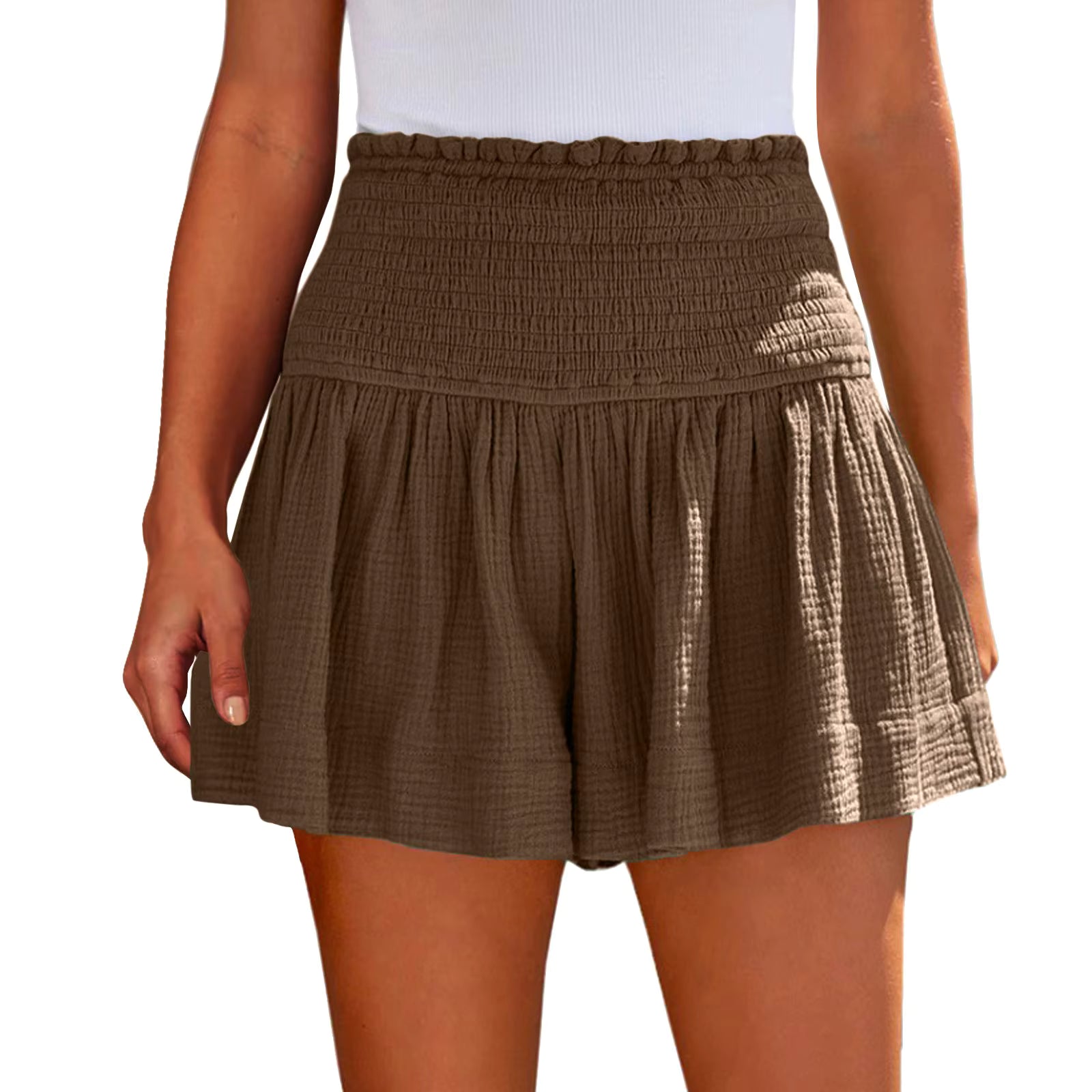 Casual Solid Color Breathable Elastic Waist Wide Leg Shorts Mssza