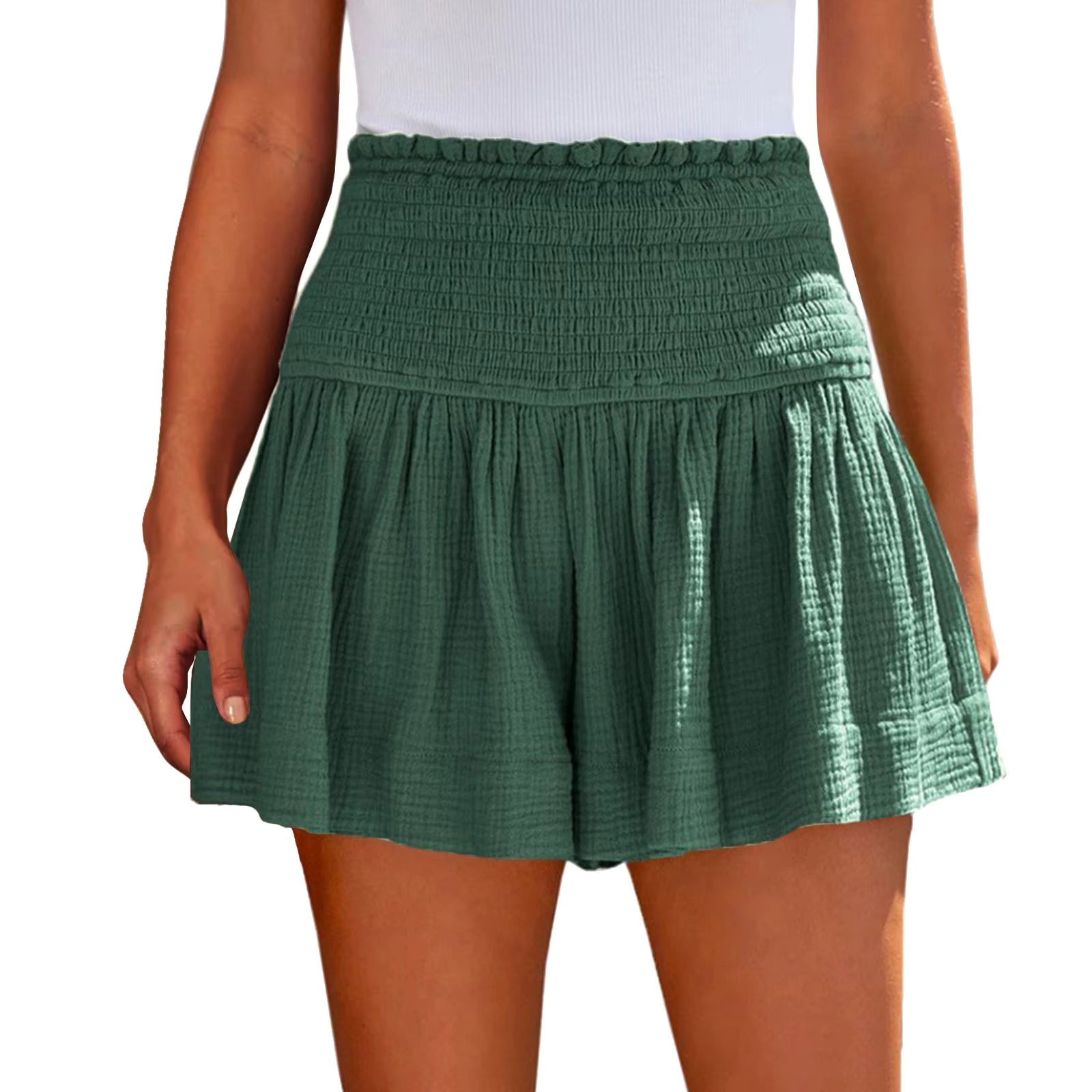 Casual Solid Color Breathable Elastic Waist Wide Leg Shorts Mssza