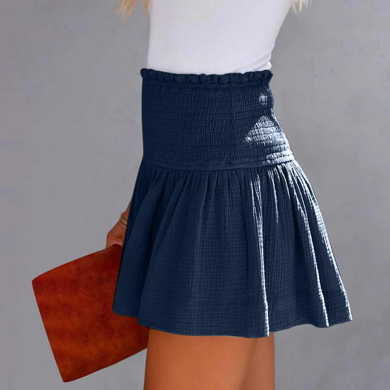 Casual Solid Color Breathable Elastic Waist Wide Leg Shorts Mssza