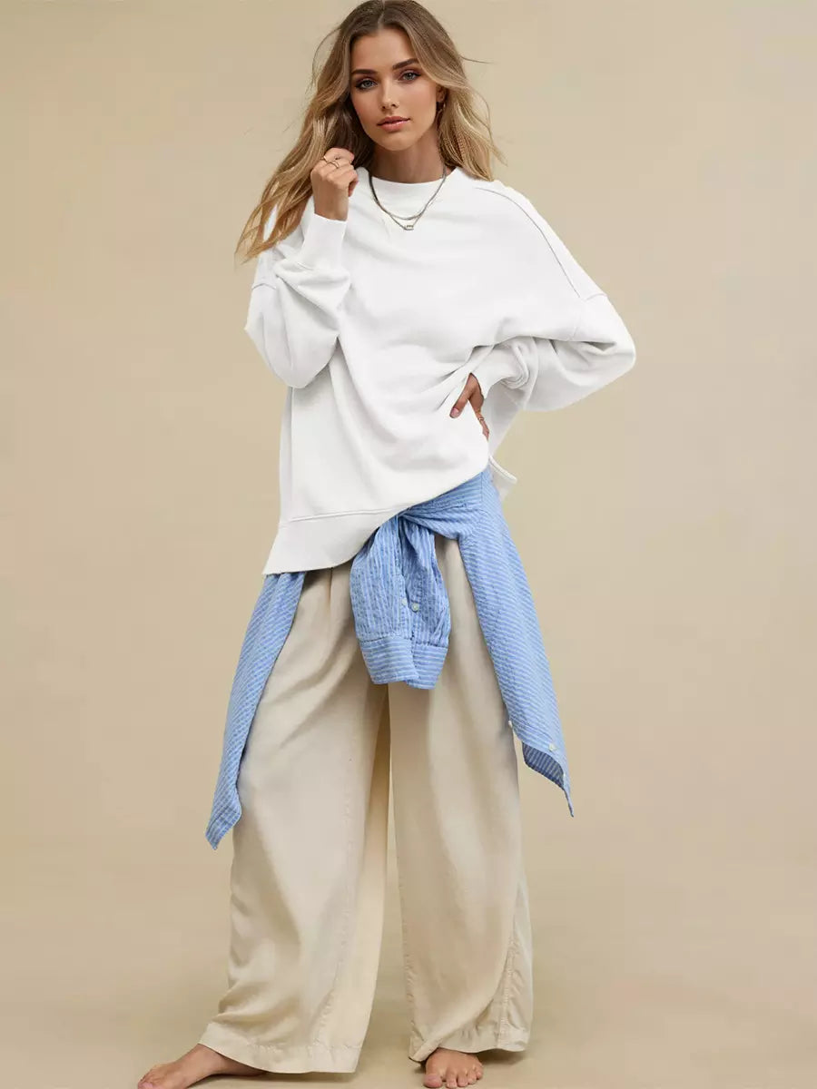 Casual Solid Color Dropped Shoulders Oversized Sweatshirt Mssza
