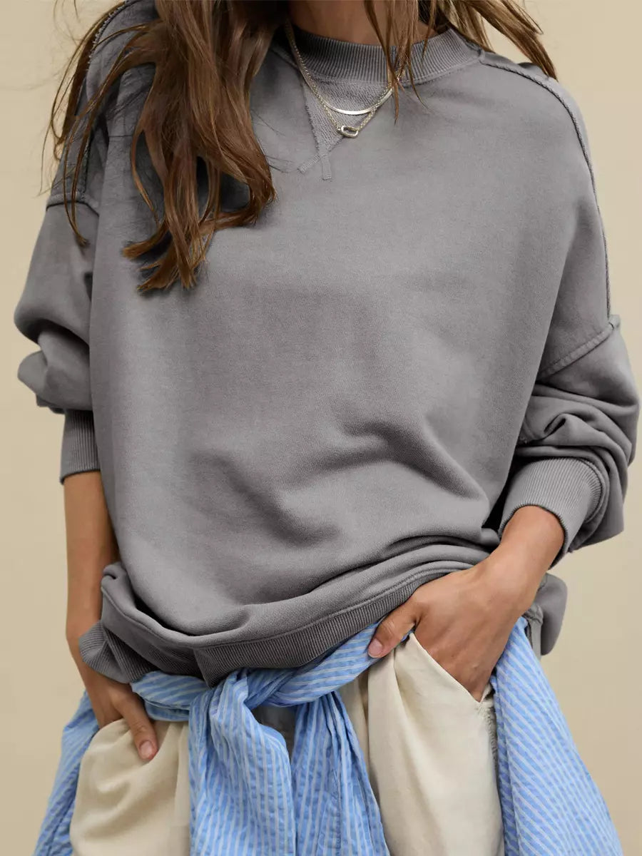 Casual Solid Color Dropped Shoulders Oversized Sweatshirt Mssza