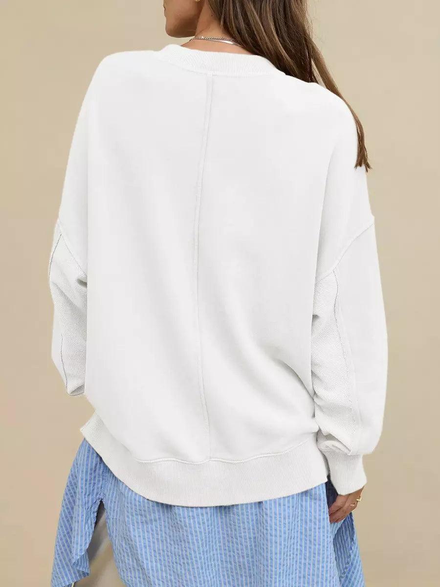 Casual Solid Color Dropped Shoulders Oversized Sweatshirt Mssza