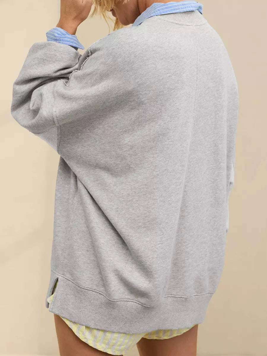Casual Solid Color Dropped Shoulders Oversized Sweatshirt Mssza