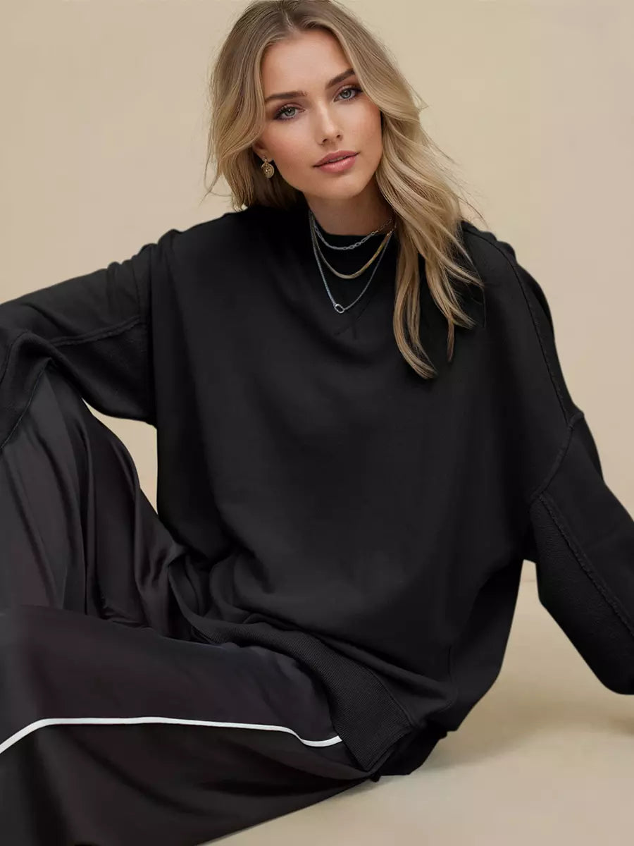 Casual Solid Color Dropped Shoulders Oversized Sweatshirt Mssza