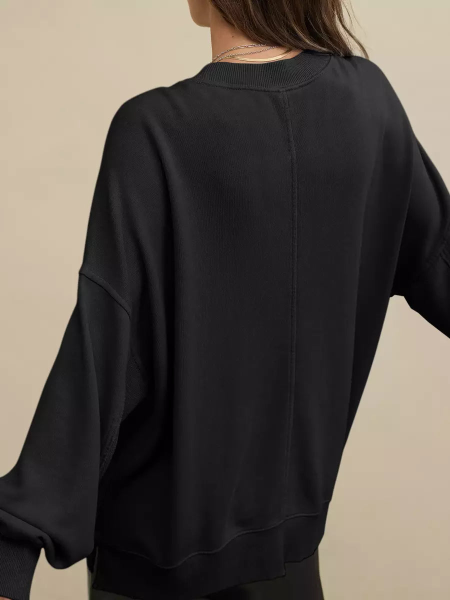 Casual Solid Color Dropped Shoulders Oversized Sweatshirt Mssza