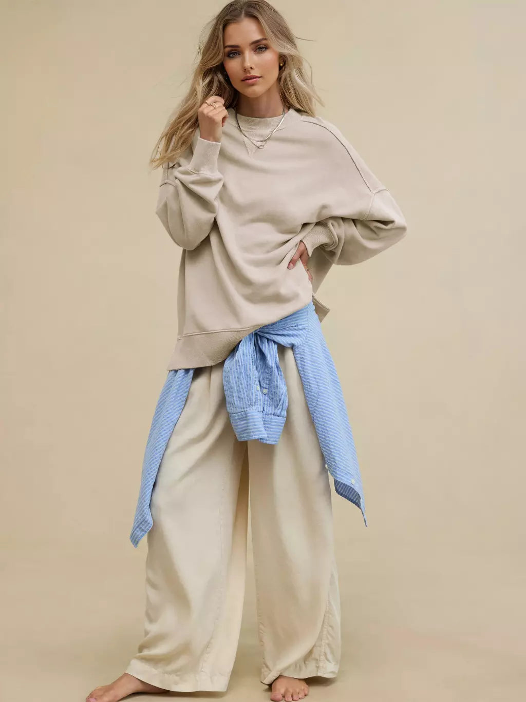 Casual Solid Color Dropped Shoulders Oversized Sweatshirt Mssza
