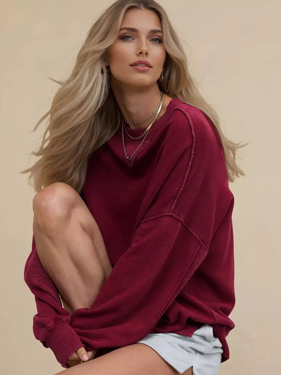 Casual Solid Color Dropped Shoulders Oversized Sweatshirt Mssza