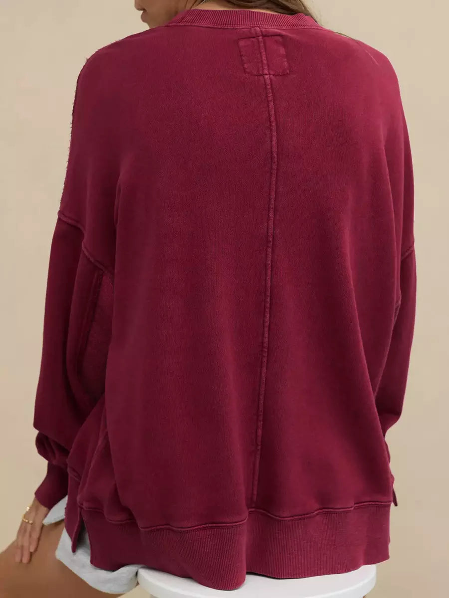 Casual Solid Color Dropped Shoulders Oversized Sweatshirt Mssza