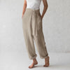 Casual Solid Color Elastic Binding Foot Cotton Line High Wasit Pocket Pants Mssza