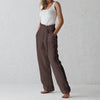 Casual Solid Color Elastic Binding Foot Cotton Line High Wasit Pocket Pants Mssza