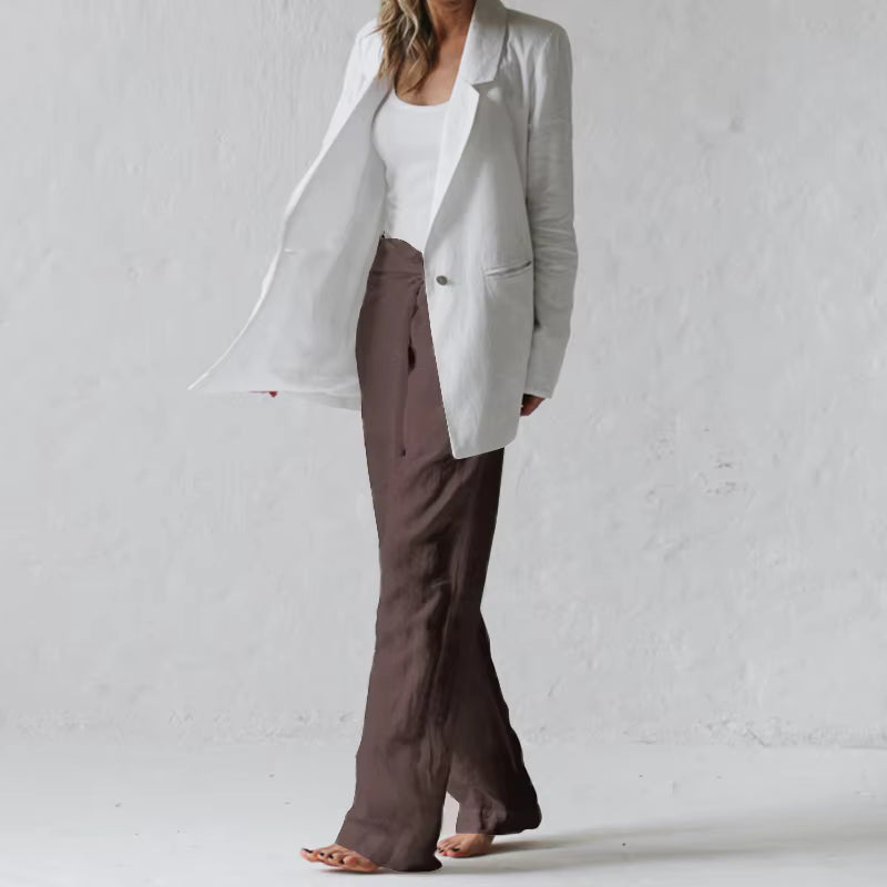 Casual Solid Color Elastic Binding Foot Cotton Line High Wasit Pocket Pants Mssza