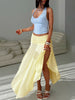 Casual Solid Color High Waist Pleated Hem Trendy Asymmetrical Long Skirt Mssza