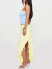 Casual Solid Color High Waist Pleated Hem Trendy Asymmetrical Long Skirt Mssza