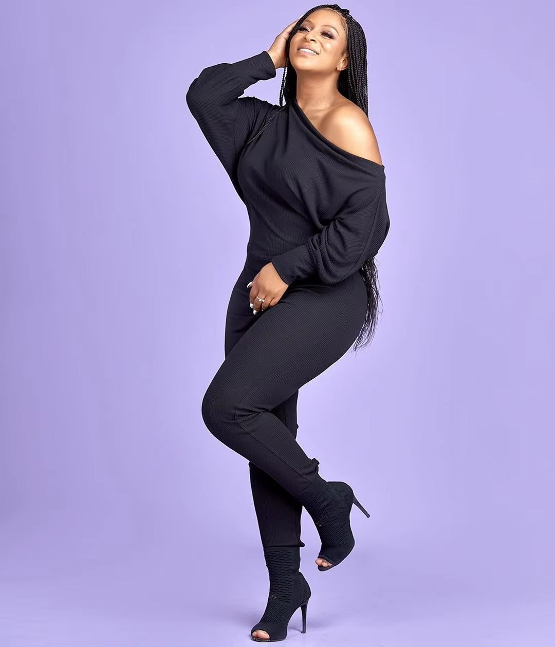 Casual Asymmetrical Solid Color Long Sleeve Plus Size One Shoulder Jumpsuits Mssza