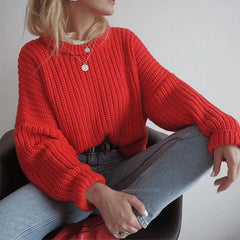 Casual Solid Color O Neck Loose Knitwear Mssza