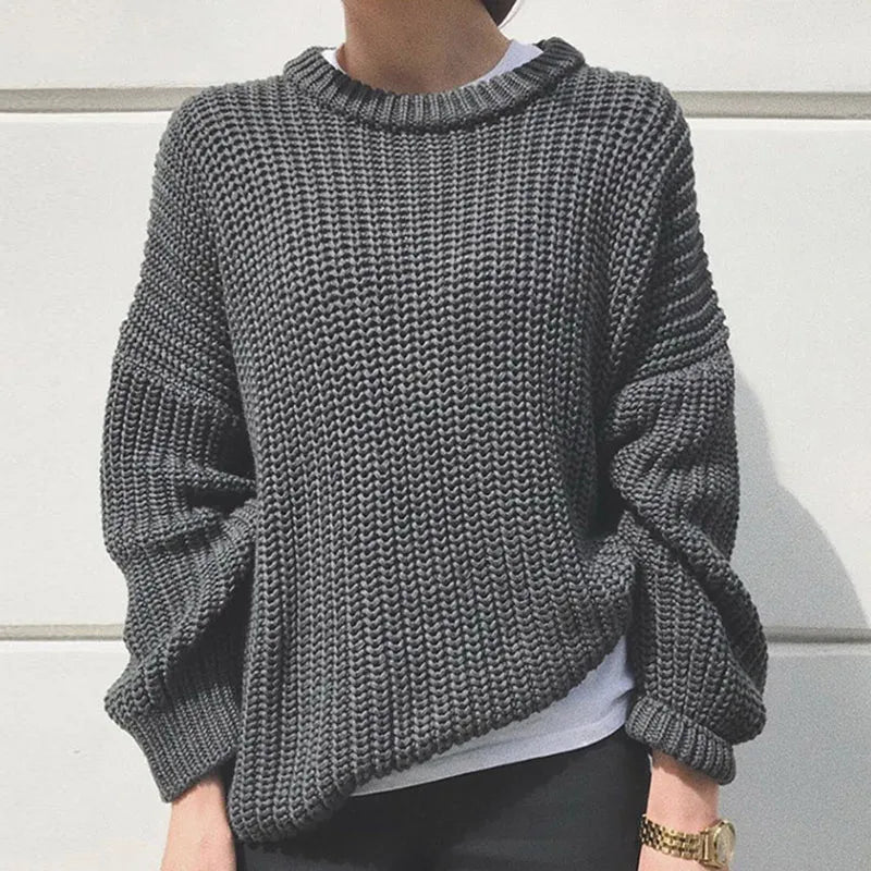 Casual Solid Color O Neck Loose Knitwear Mssza