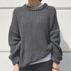 Casual Solid Color O Neck Loose Knitwear Mssza