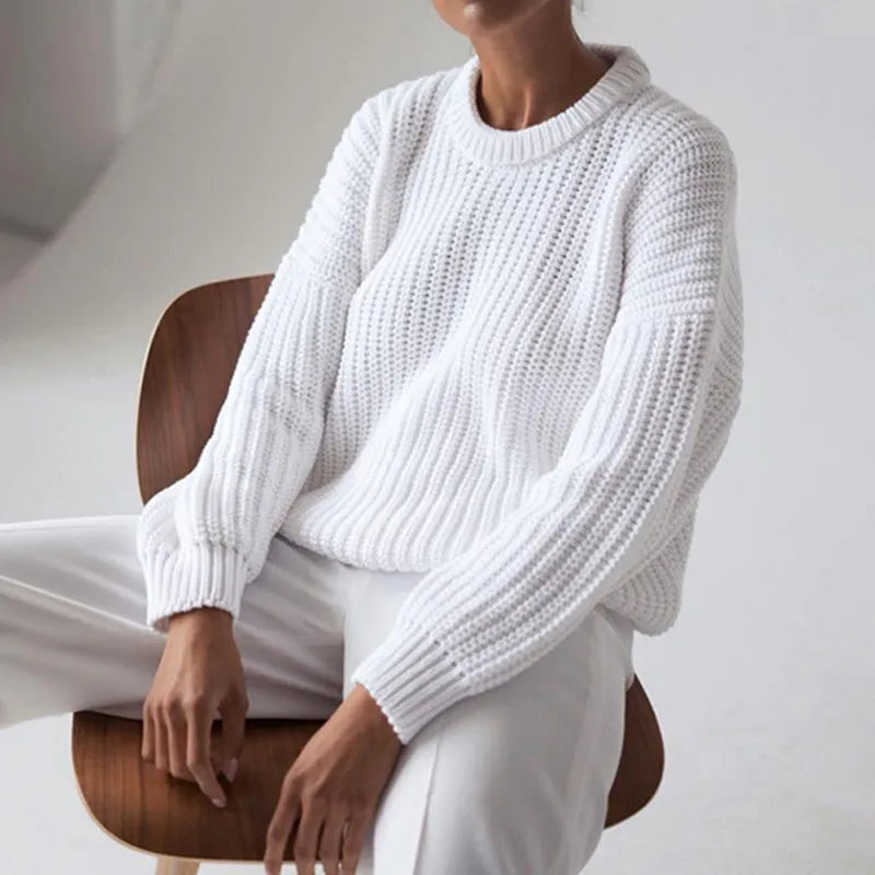 Casual Solid Color O Neck Loose Knitwear Mssza