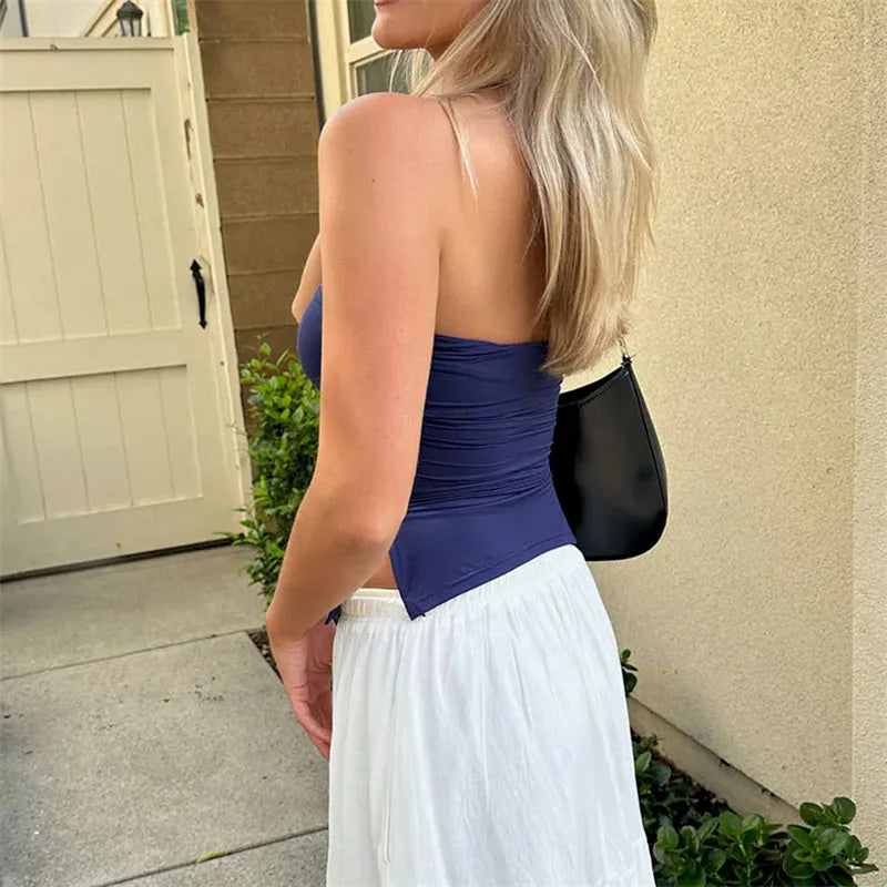 Casual Solid Color Off-Shoulder Strapless Sleeveless Streetwear Tube Top Mssza