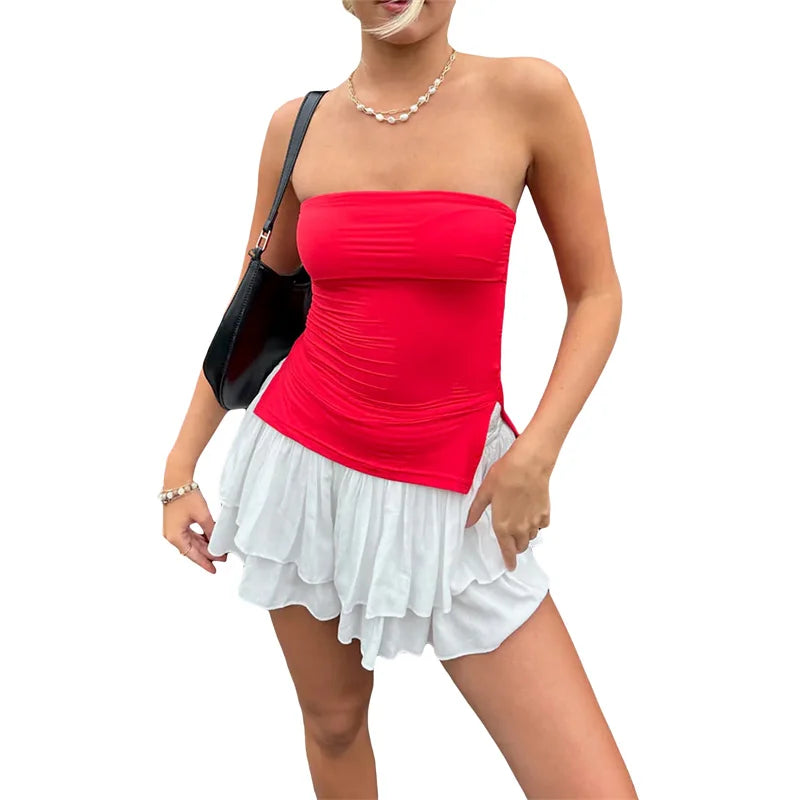 Casual Solid Color Off-Shoulder Strapless Sleeveless Streetwear Tube Top Mssza