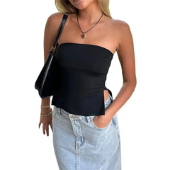 Casual Solid Color Off-Shoulder Strapless Sleeveless Streetwear Tube Top Mssza