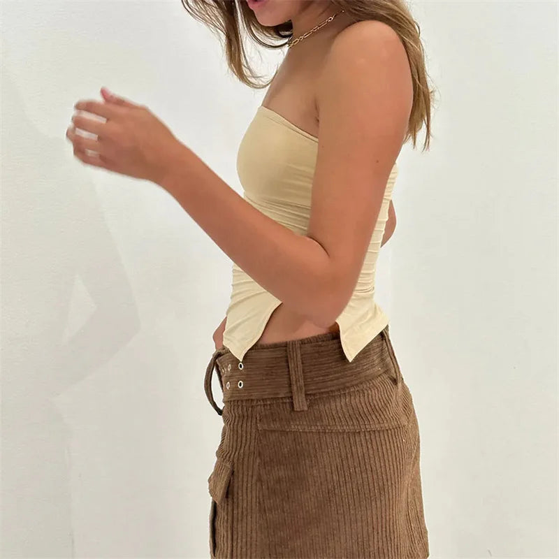 Casual Solid Color Off-Shoulder Strapless Sleeveless Streetwear Tube Top Mssza