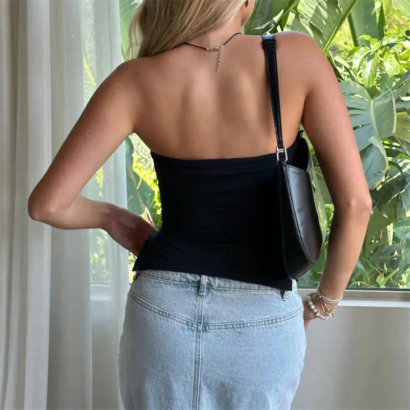 Casual Solid Color Off-Shoulder Strapless Sleeveless Streetwear Tube Top Mssza