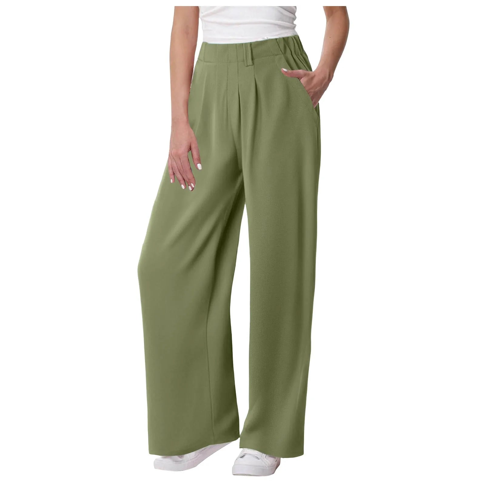 Casual Solid Color Pocket Straight Tube Loose Stretch Yoga Baggy Joggers Mssza