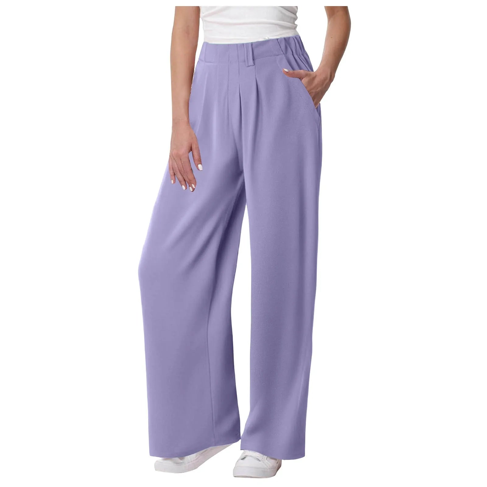 Casual Solid Color Pocket Straight Tube Loose Stretch Yoga Baggy Joggers Mssza