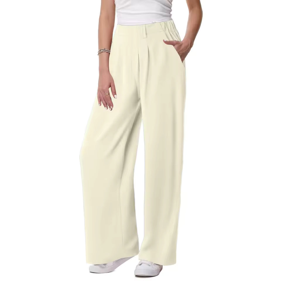 Casual Solid Color Pocket Straight Tube Loose Stretch Yoga Baggy Joggers Mssza