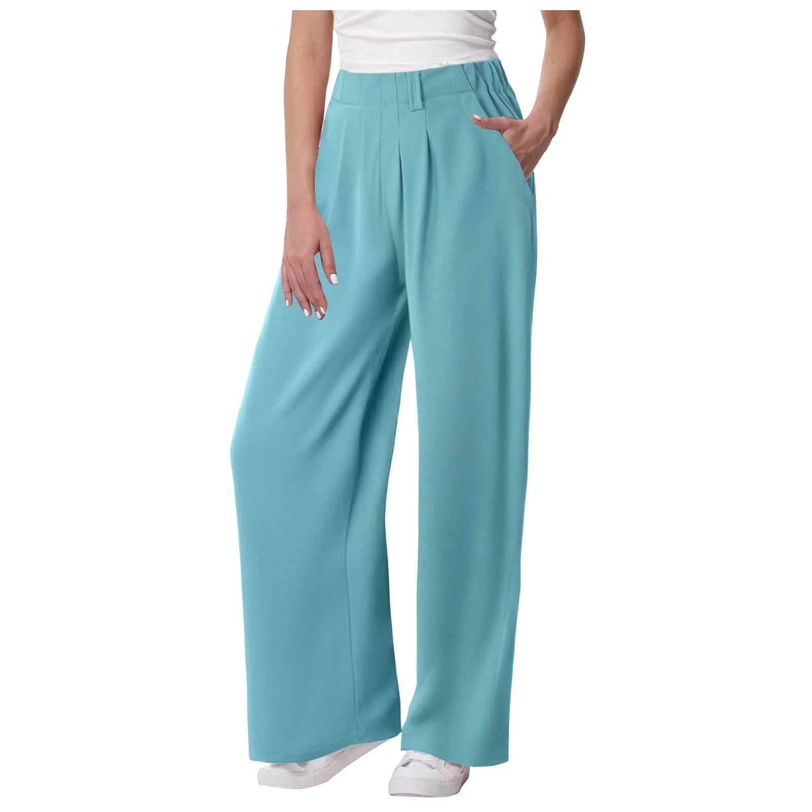 Casual Solid Color Pocket Straight Tube Loose Stretch Yoga Baggy Joggers Mssza