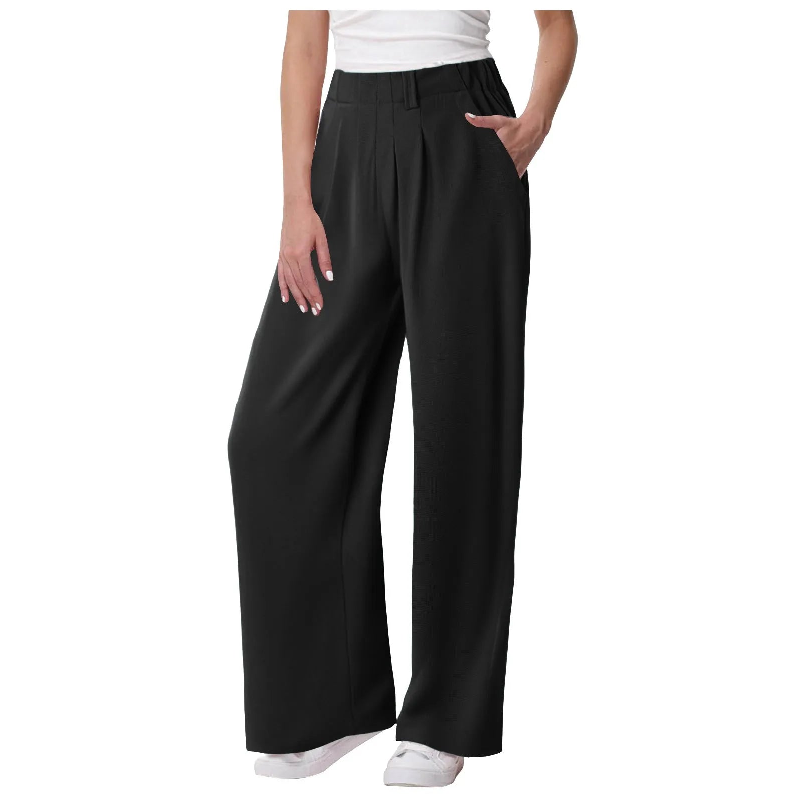Casual Solid Color Pocket Straight Tube Loose Stretch Yoga Baggy Joggers Mssza