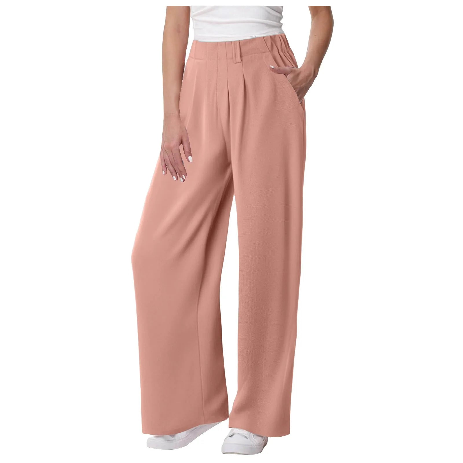 Casual Solid Color Pocket Straight Tube Loose Stretch Yoga Baggy Joggers Mssza
