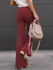 Casual Solid Color Polyester High Waist Floor Length Flared Jeans Mssza