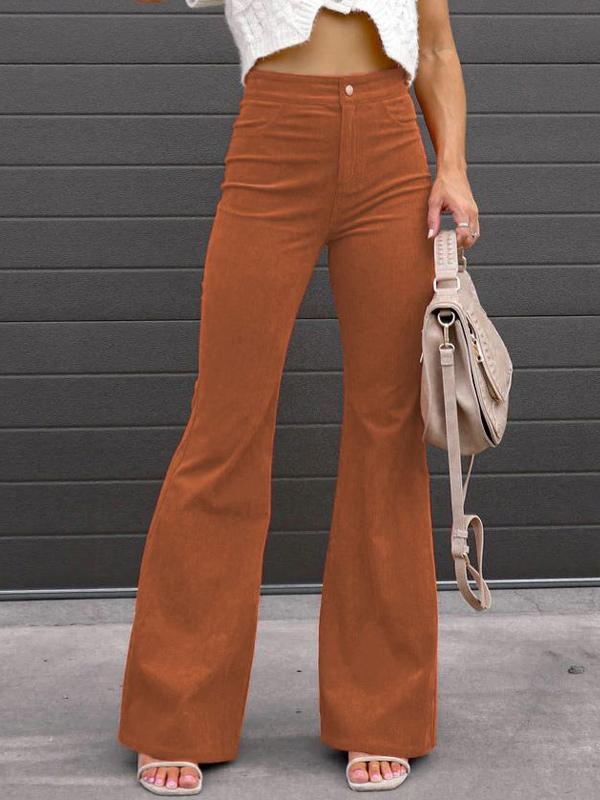 Casual Solid Color Polyester High Waist Floor Length Flared Jeans Mssza