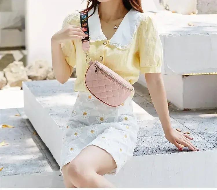 Casual Solid Color Single Shoulder Waist Rhomboid Letter Embroidery Cross-body Chest Bag Mssza