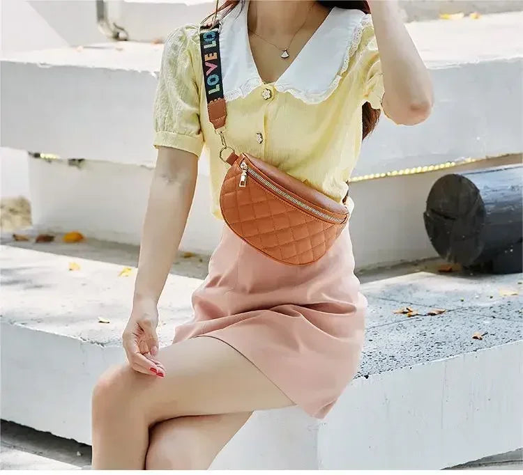 Casual Solid Color Single Shoulder Waist Rhomboid Letter Embroidery Cross-body Chest Bag Mssza