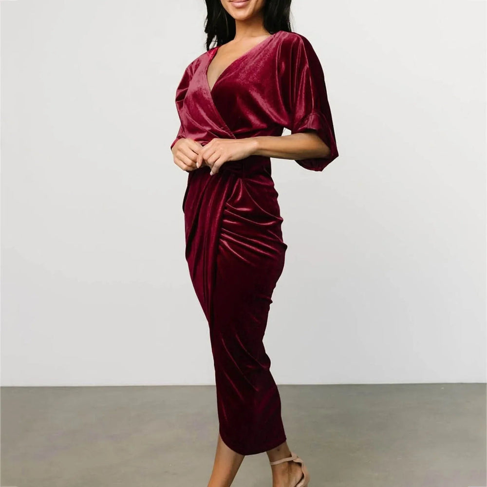 Casual Solid Velvet Pleated Elegant Irregular Evening Draped Commuter Dress Mssaz Desses