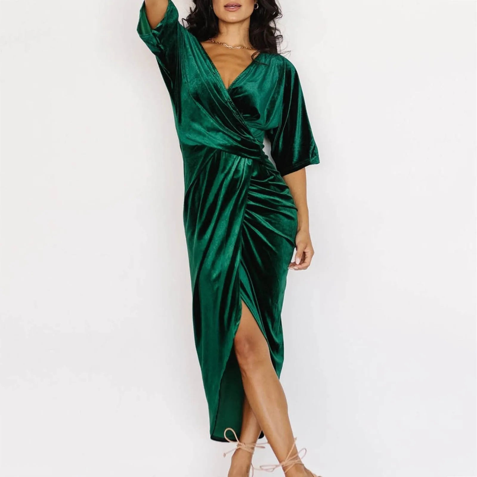 Casual Solid Velvet Pleated Elegant Irregular Evening Draped Commuter Dress Mssaz Desses