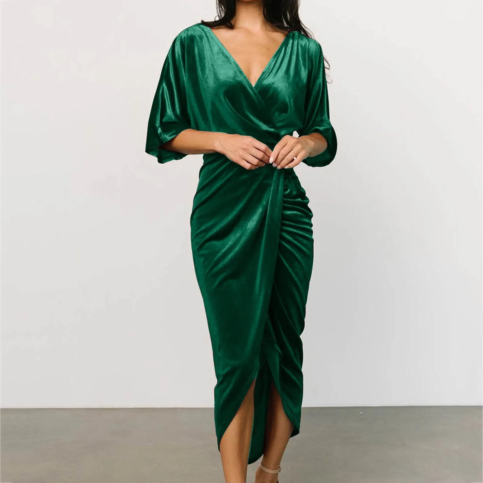 Casual Solid Velvet Pleated Elegant Irregular Evening Draped Commuter Dress Mssaz Desses
