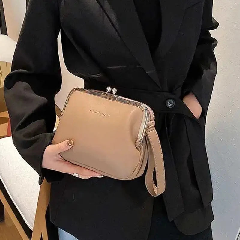 Casual Solid Color Versatile PU Leather Clip Messenger Crossbody Shoulder Bag Mssza