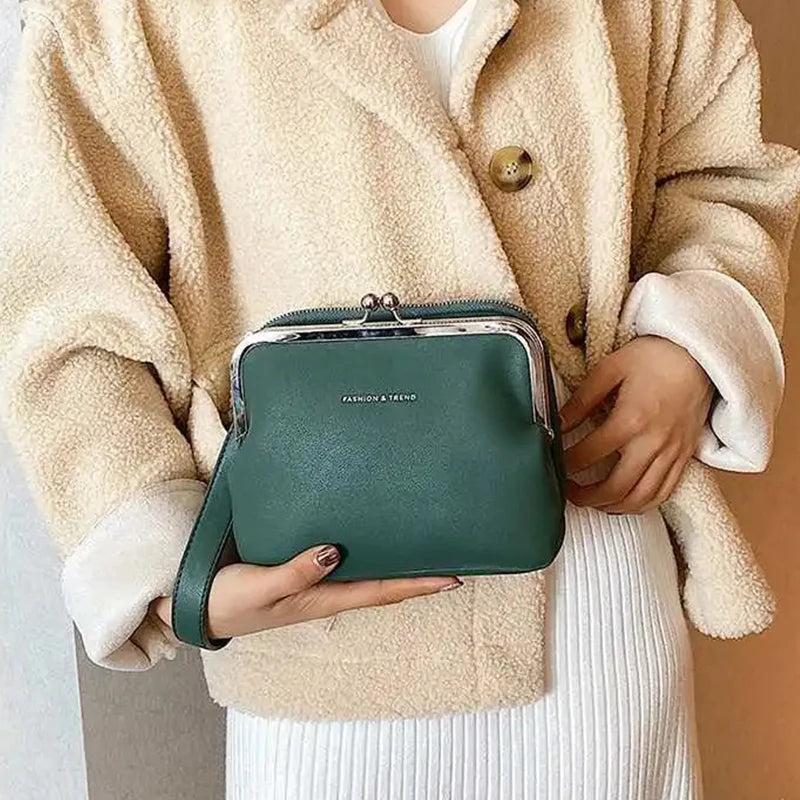 Casual Solid Color Versatile PU Leather Clip Messenger Crossbody Shoulder Bag Mssza
