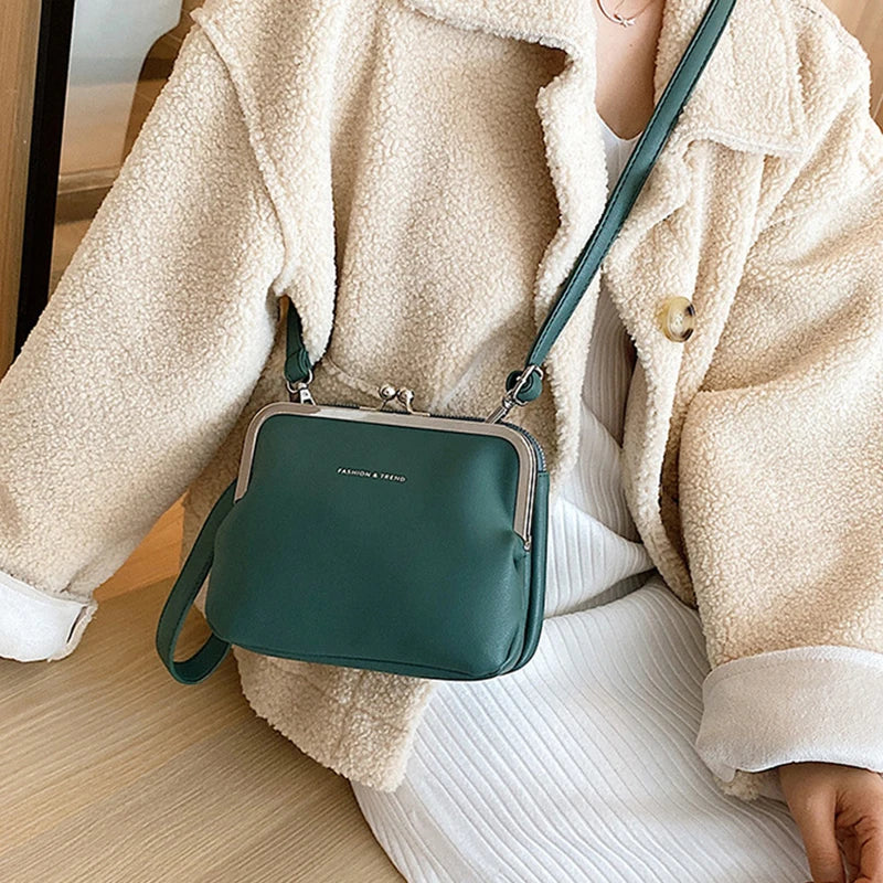 Casual Solid Color Versatile PU Leather Clip Messenger Crossbody Shoulder Bag Mssza