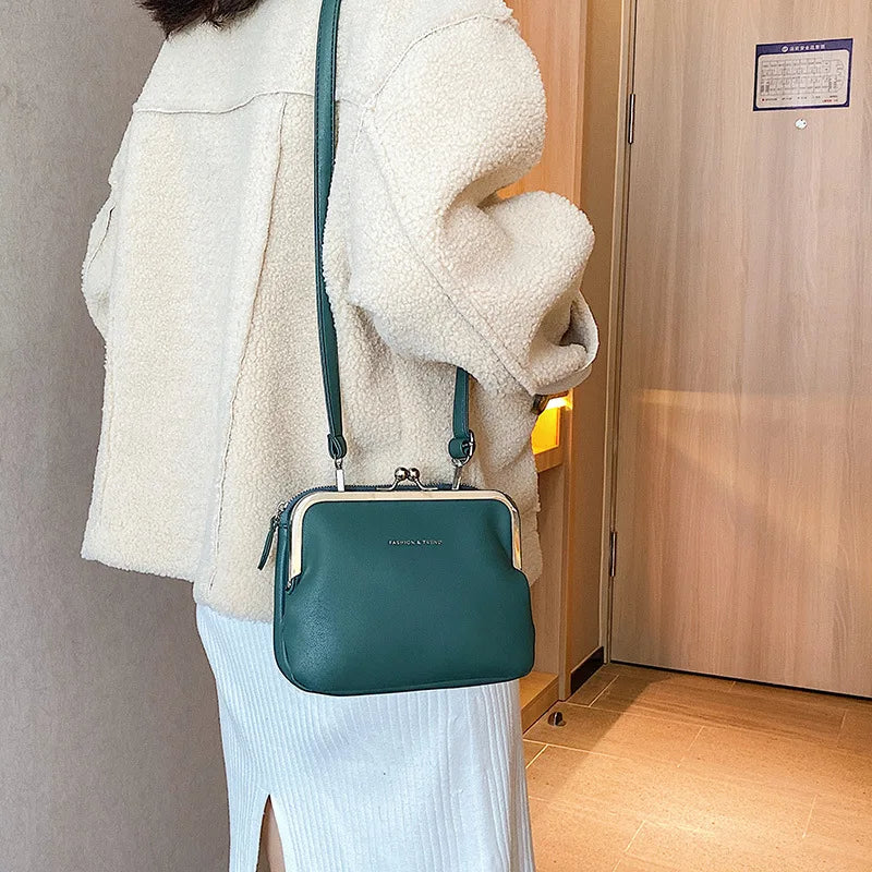 Casual Solid Color Versatile PU Leather Clip Messenger Crossbody Shoulder Bag Mssza