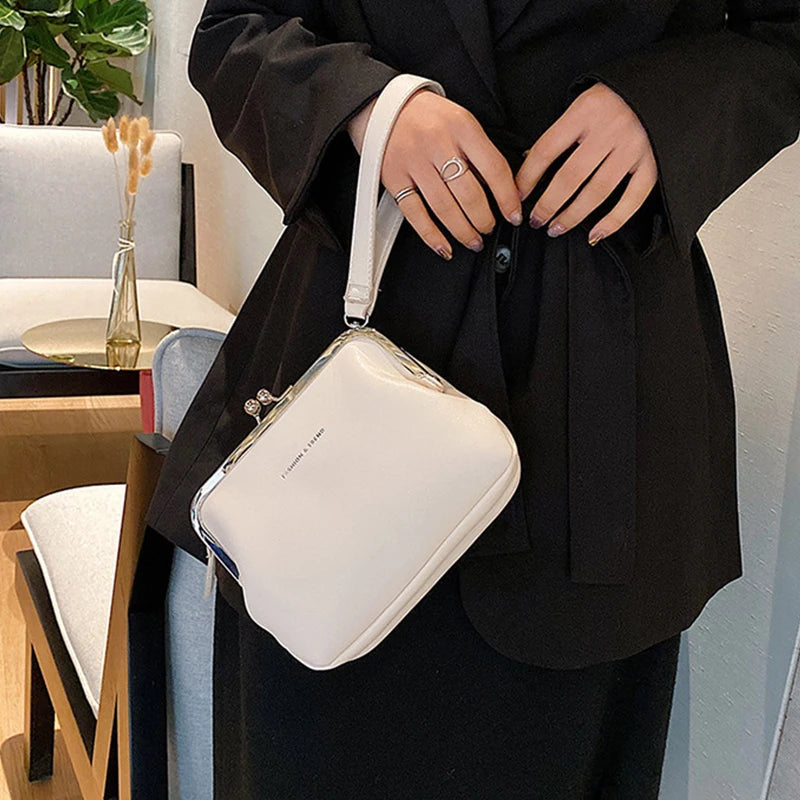 Casual Solid Color Versatile PU Leather Clip Messenger Crossbody Shoulder Bag Mssza